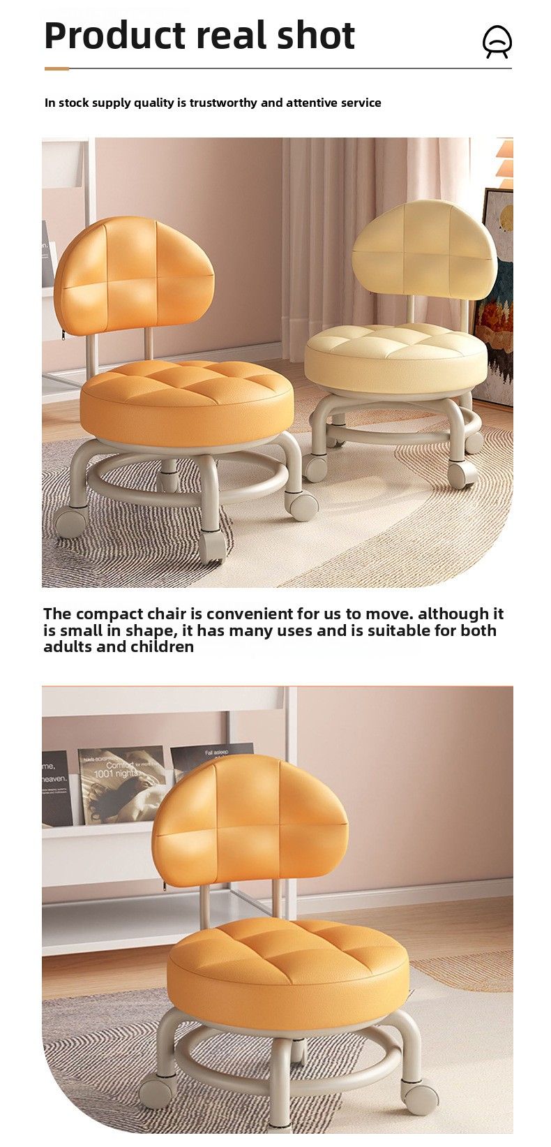 Petit tabouret pivotant pour enfant, avec roulettes universelles, coussin moelleux et dossier bas rotatif._voghion.com