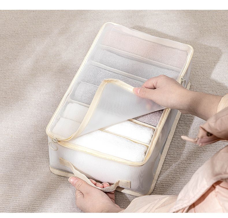 Organizer portaoggetti in rete e twill in stile giapponese – Borsa pieghevole multiscomparto per vestiti, scarpe e cosmetici (6 misure e set da 3 pezzi)_voghion.com