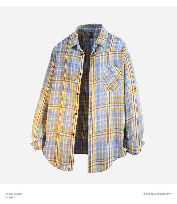 Men's Casual Long Sleeve Shirt Jacket - Style Loose Fit Plaid Coat, Oversized Button-Up Shacket (Black/Tibetan Blue/Red/Yellow/Blue, M-5XL)_voghion.com