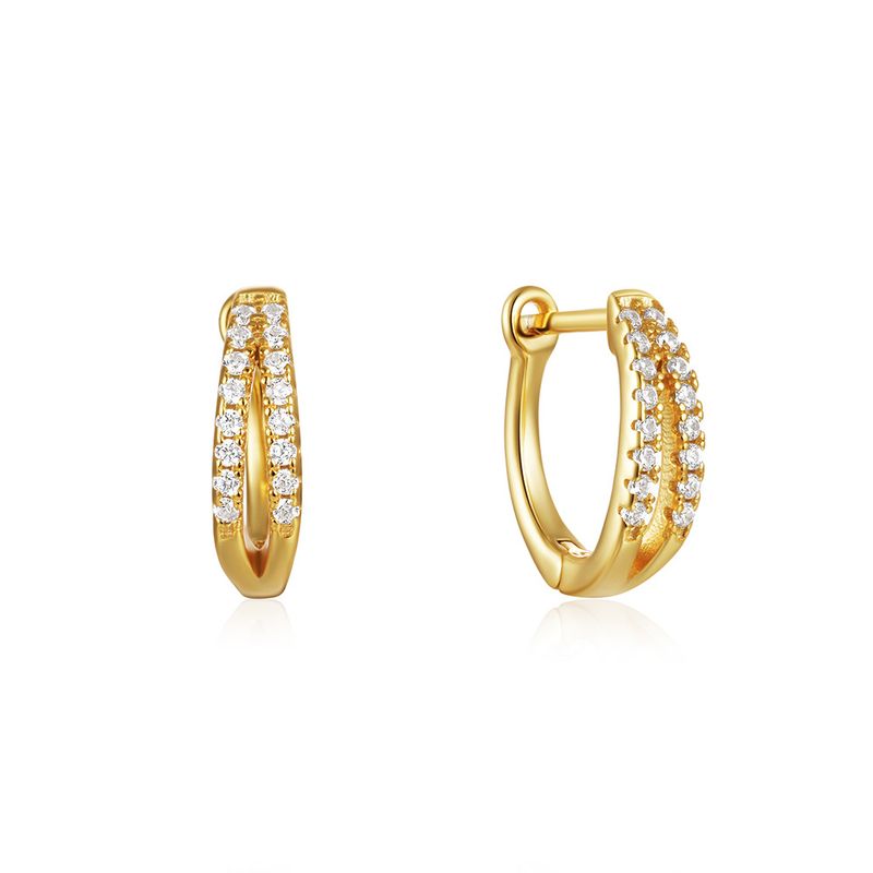 Women's Jewelry Simple S925 Sterling Silver Classic Light Luxury Personality Double Row Diamond Earrings Huggie Earring_voghion.com