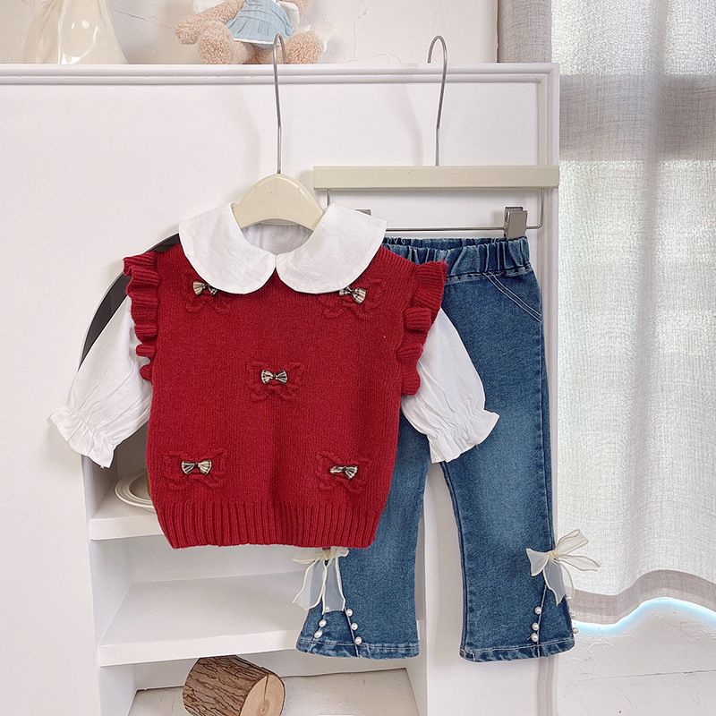 Conjunto infantil de três peças, blusa, colete e calças da moda para bebês, primavera e outono, 2025_voghion.com