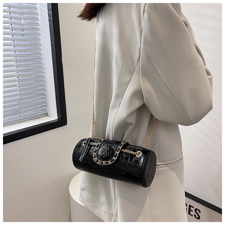 Sac seau rond à bandoulière avec chaîne et motif pierre pour femme, design tendance de niche cette année_voghion.com