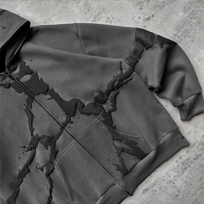 Modieuze trendy street hair bubble print trui, vest Y2K casual hiphop ritsjack, heren- en damestop_voghion.com