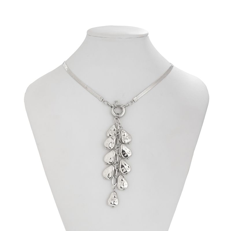 Temperament Reiskorn Perle Quaste Damen Trendy Metall Flache Schlangenkette Kragen Halskette_voghion.com