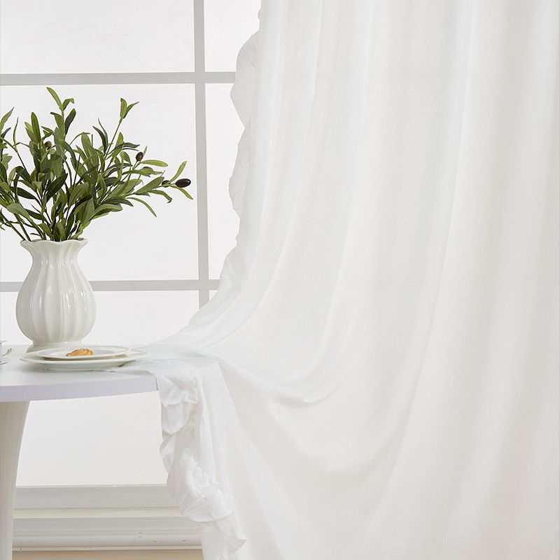 Rideaux en voile transparent à la française avec bords festonnés - Élégants rideaux à passe-tringle pour salon, chambre et baies vitrées_voghion.com