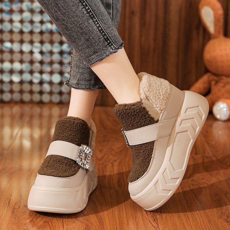 Ženske cipele Krznene cipele za žene nove zime i baršunaste pamučne cipele s podebljanim snježnim đonom sve pristaje uz platformu s debelim potplatom i povišene ležerne tenisice_voghion.com