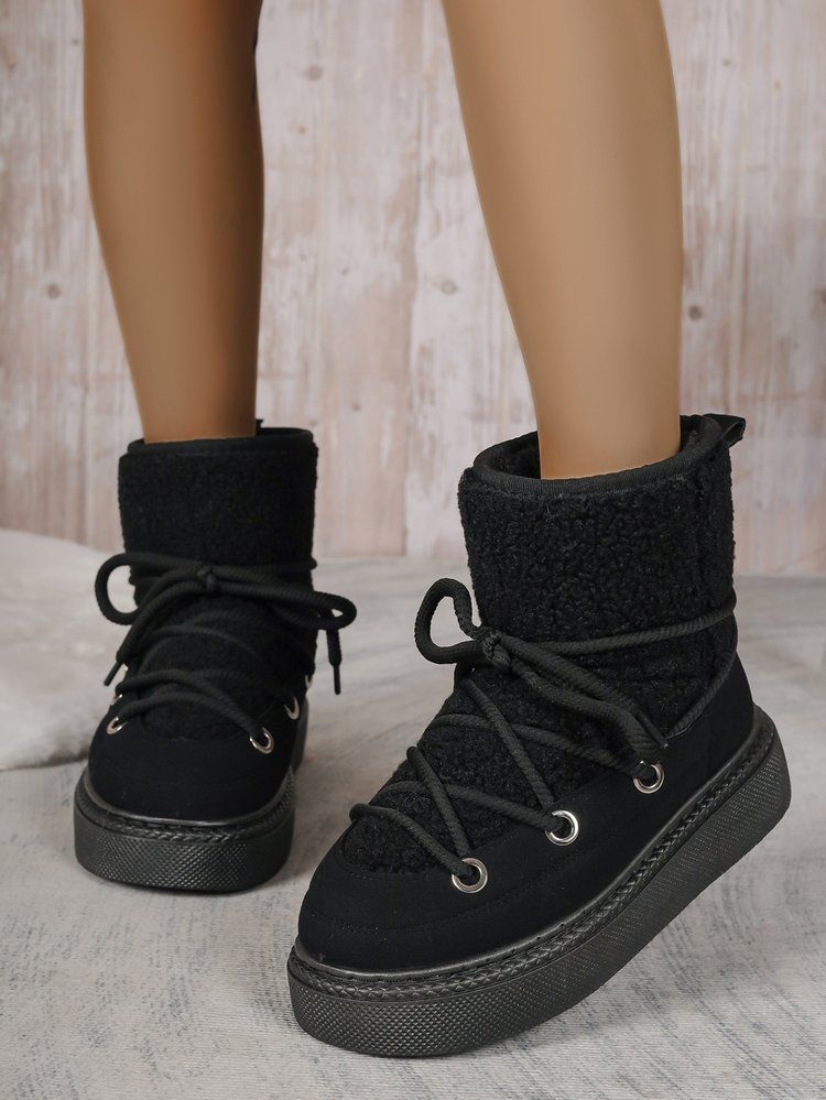 Women's Shoes large size thick bottom cross strap snow boots autumn and winter new thickened mid tube knee length warm women's boots_voghion.com