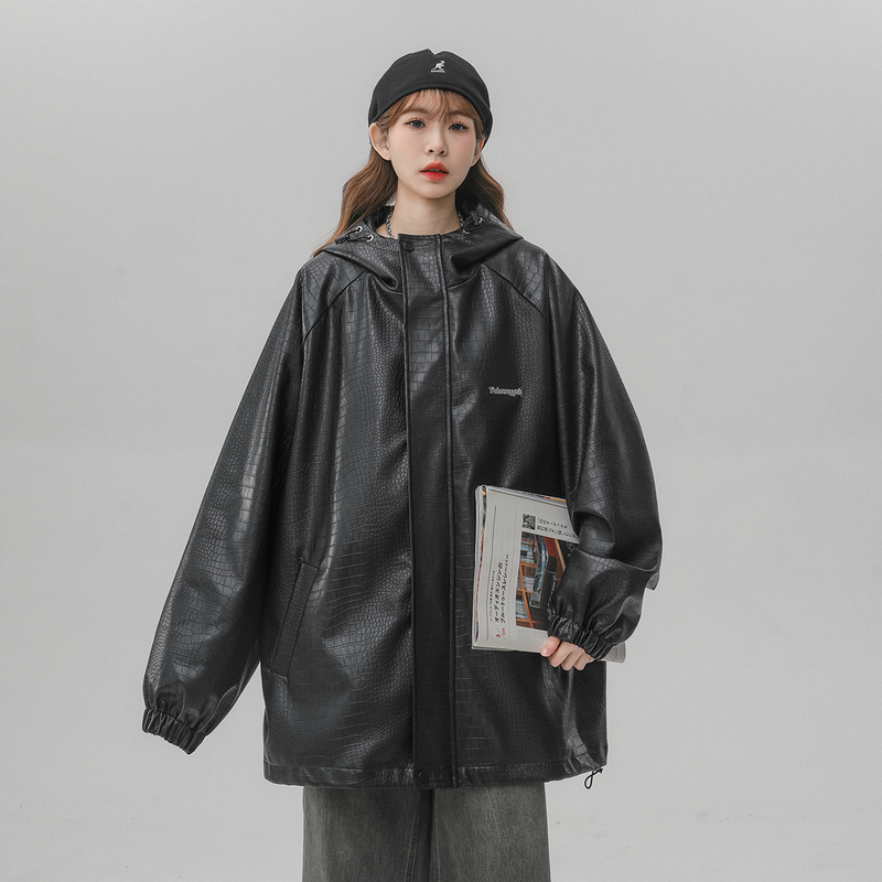 1. Unisexová pánská kožená bunda s kapucí, oversized, dámská bunda JK8744P90, barva control 128_voghion.com