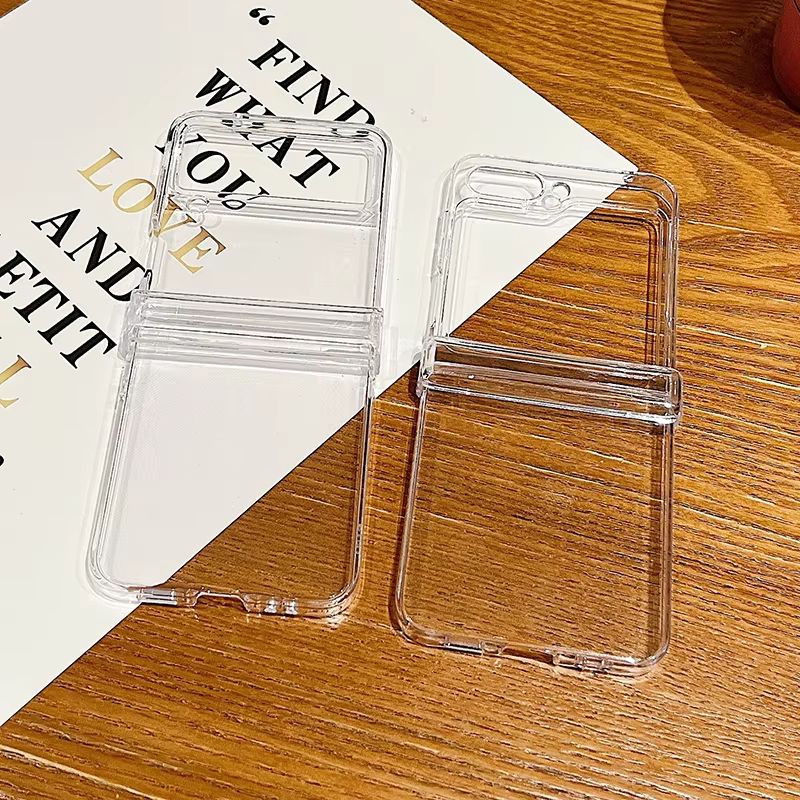 Clear For Galaxy Flip 6 5 4 3 Samsung Z Flip5 Flip4 Flip3 5G Folding Transparent PC Hard Phone Case Cover_voghion.com