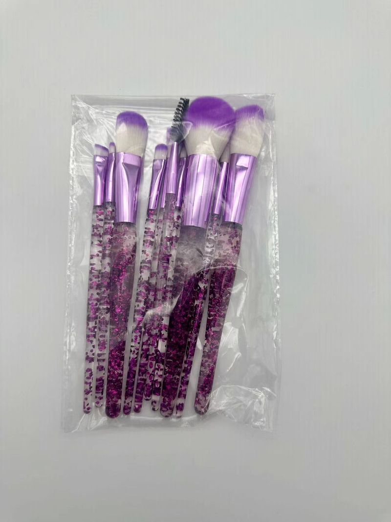 10-Pack Crystal Handle With Glitter, Shimmer, Powder For Beauty, Makeup Tools, Eyeshadow, And Concealer Brushes_voghion.com