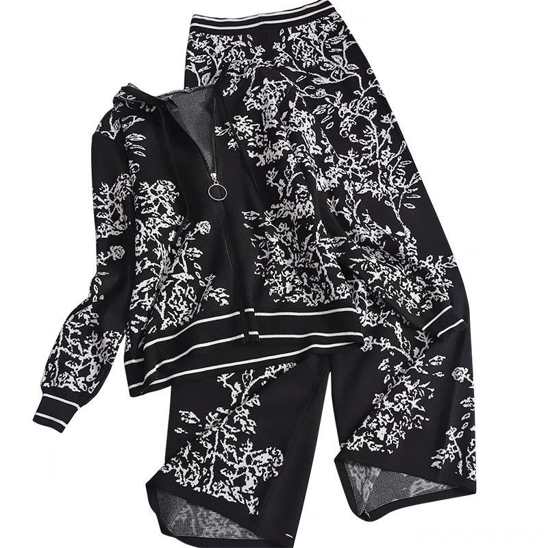 Kadınlar için kadın moda örme takım elbise kapüşonlu kazak geniş bacak pantolon iki parçalı set modaya uygun_voghion.com