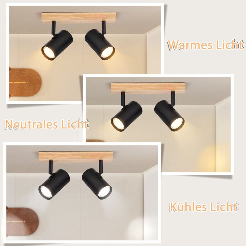 Glitzerlife Deckenstrahler Weiß Holz Deckenleuchte - Deckenlampe GU10 2 Flammig Flurlampe Modern Indoor Deckenspots Schwenkbar 350° Spotslight Für Küchen Korridor_voghion.com