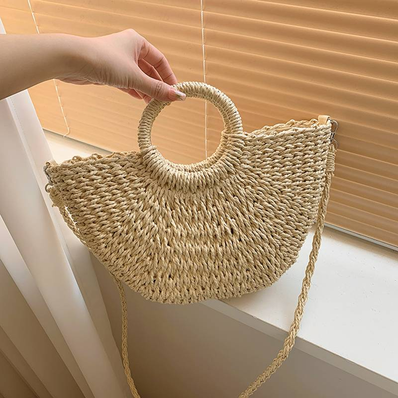 "2024 Borsa da spiaggia / borsa da campeggio in paglia squisita in stile coreano da donna nuova"_voghion.com