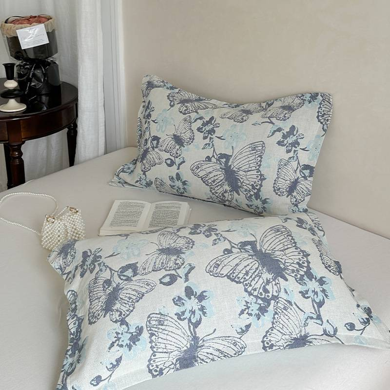 Funda de almohada de gasa de algodón puro. Un par de fundas de almohada antideslizantes fijas con hebilla todo incluido._voghion.com