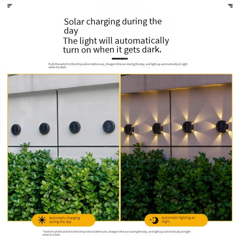 Luminárias de parede solares para áreas externas, luzes de jardim à prova d'água com 5 LEDs, luz branca/quente, iluminação decorativa para pátios, quintais, cercas e caminhos_voghion.com