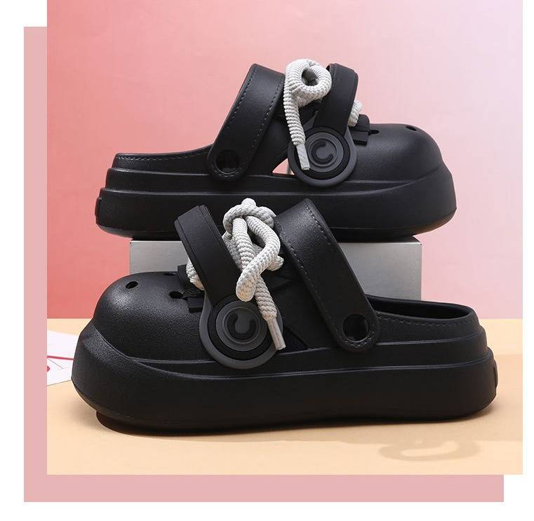 Scarpe estive con suola spessa e fori per donna, traspiranti e che aumentano l'altezza all'aperto, abbigliamento da esterno, pantofole in stile punk, sandali da spiaggia antiscivolo con punta chiusa_voghion.com