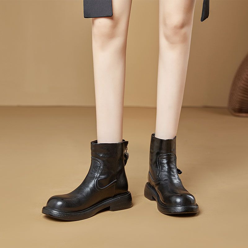 Autumn And Winter New British Style Martin Boots With Thick Leather Sole And Height Increasing Single Boots, Slim Boots With Metal Buckle Design_voghion.com
