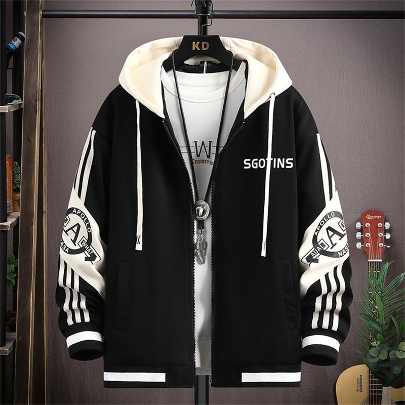 2026 Fashion Hoodies Outerwear Youth/Men Splicing Long Sleeve Loose Zipper Hooded Sweatshirts M-3XL_voghion.com