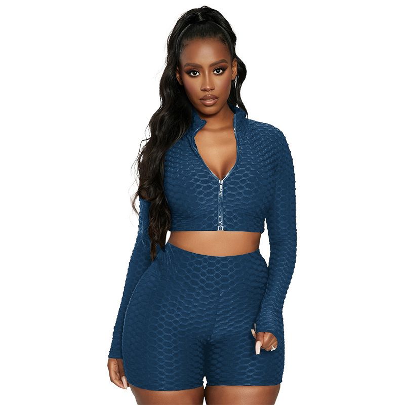 Trendy effen trainingspak met ananasprint voor dames – bijpassende casual outfit met lange mouwen (S/M/L/XL/XXL)_voghion.com