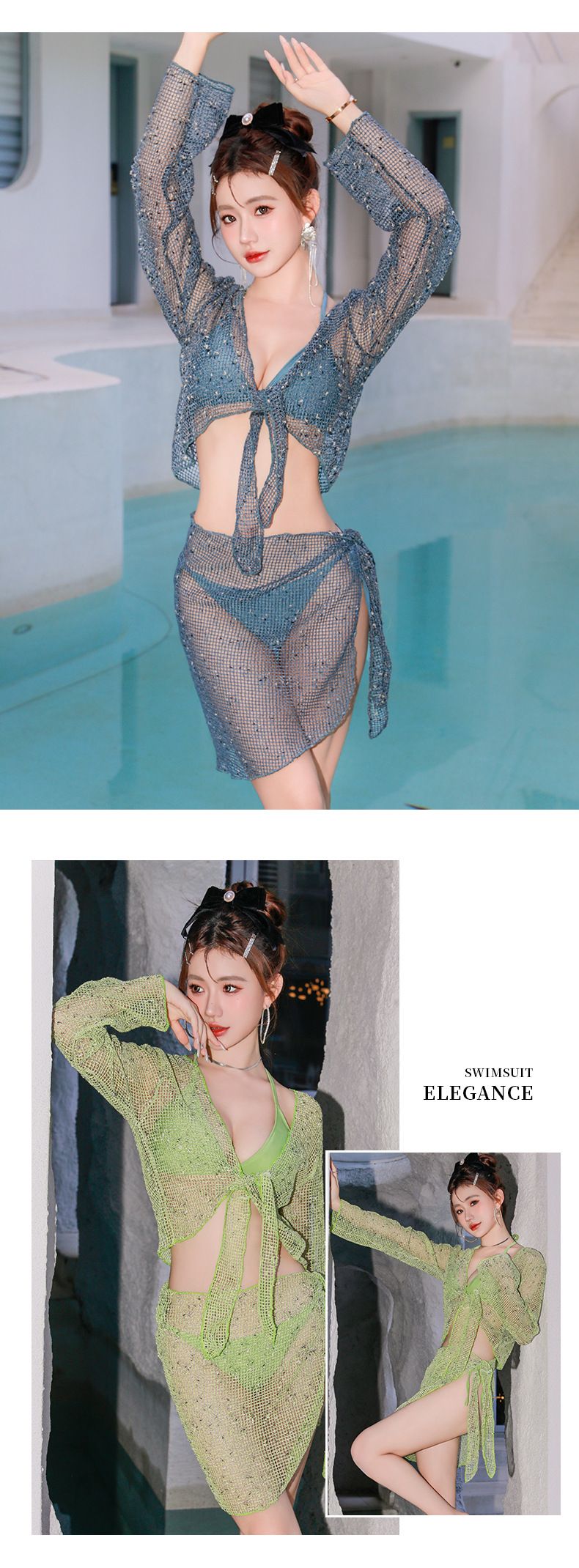 2025 New Bikini Four Piece Set Split Hot Spring Long Sleeved High-end Cover Swimsuit_voghion.com