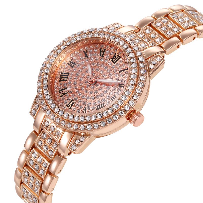 Orologio da polso da donna in lega con strass e cinturino in acciaio, stile casual e al quarzo, con cielo stellato_voghion.com