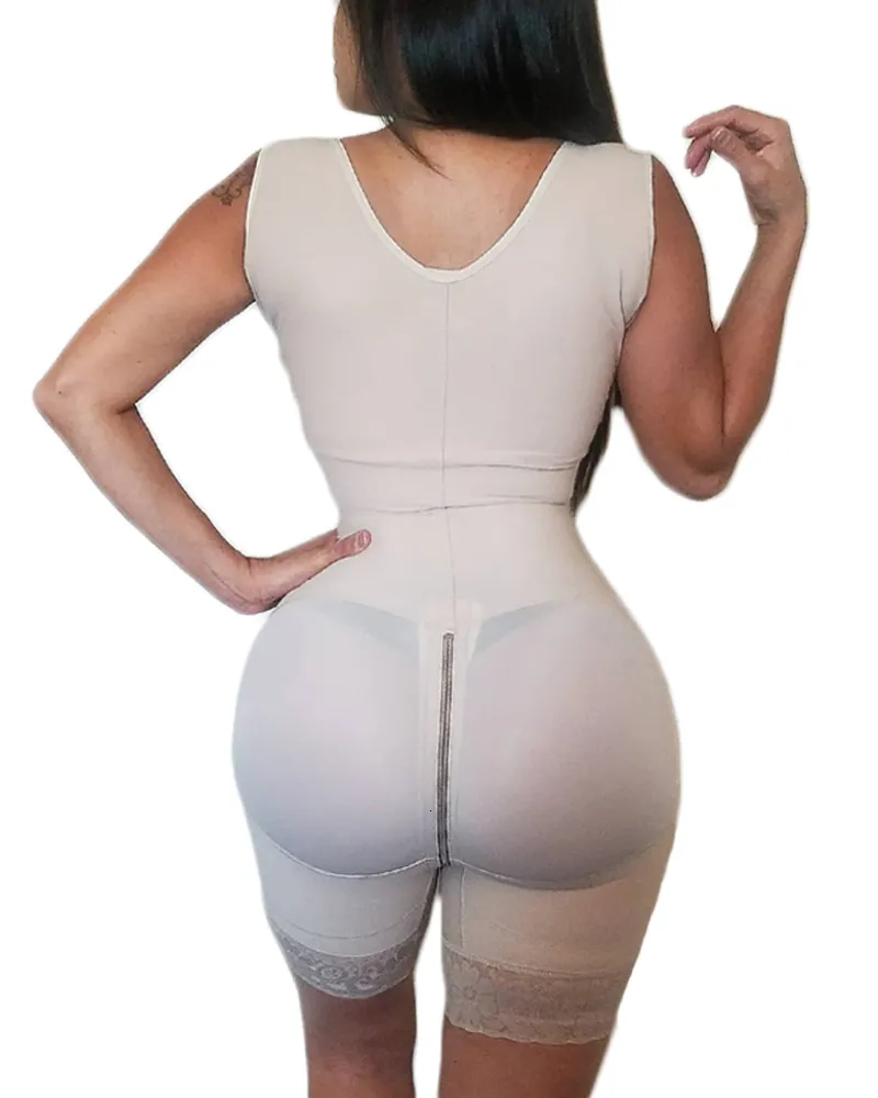 Taille ventre Shaper réglable crochet et oeil fermeture avant et fermeture éclair sans manches femmes Shapewear avec soutien-gorge 230317_voghion.com
