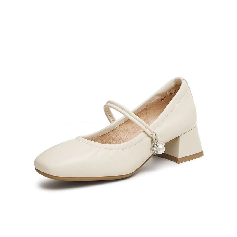 Neue einfarbige Arbeitsschuhe für Frühling und Sommer, dicke Mary Jane-High-Heels, kleines Temperament mit quadratischer Spitze, französische Perle_voghion.com