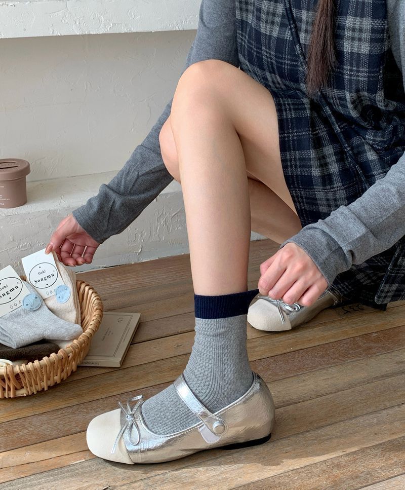 Women's Casual Knit Socks With Seamless Toe, Breathable Cotton Blend, Striped Pattern, Medium Cuff, Comfortable For All Seasons_voghion.com