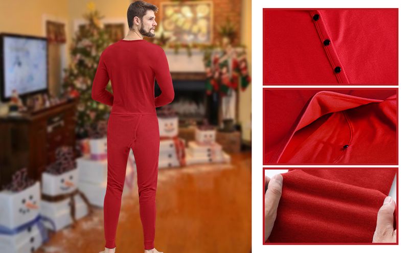 N029 Thermounterwäsche für Herren, Union Suits Pamas, Hemd und Hose, Bodysuit, Mem Family, langärmelig, Basisschicht, Weihnachten, One_voghion.com