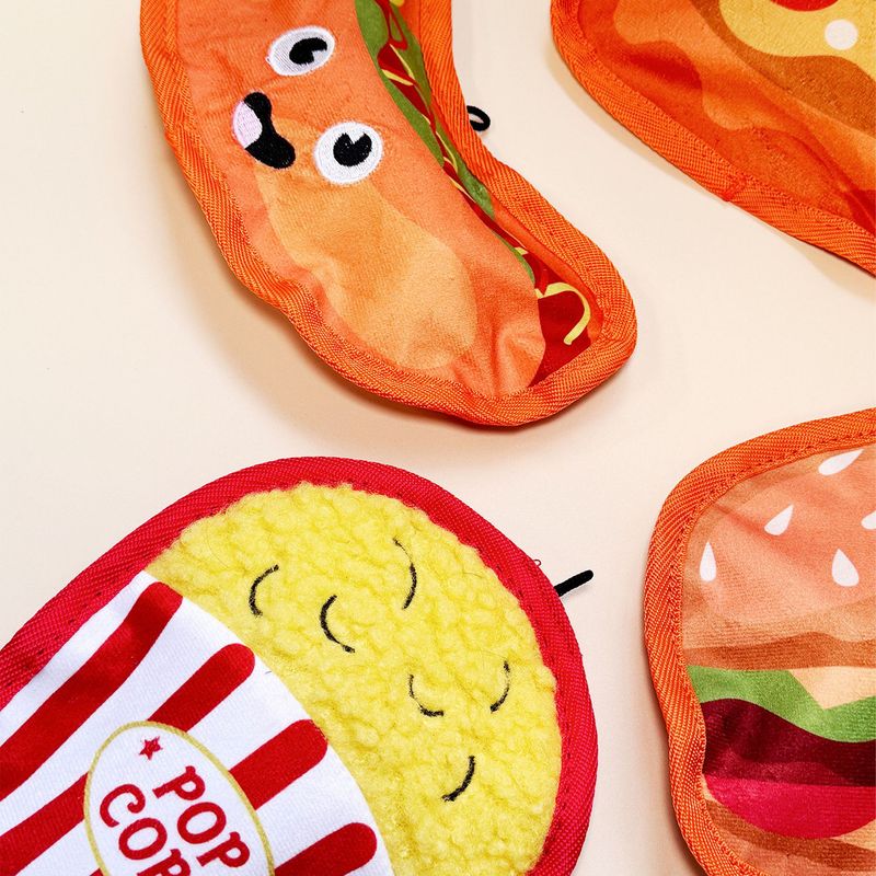 Giocattolo da masticare per animali domestici a forma di hamburger masticabile resistente per la pulizia dei denti e l'intrattenimento, con suono di peluche._voghion.com