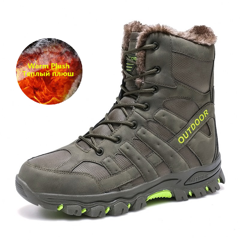 Bottes d'hiver de marque pour hommes, bottes de neige épaisses et chaudes, à lacets, bottines pour hommes, bottes de moto imperméables pour hommes, taille 47_voghion.com