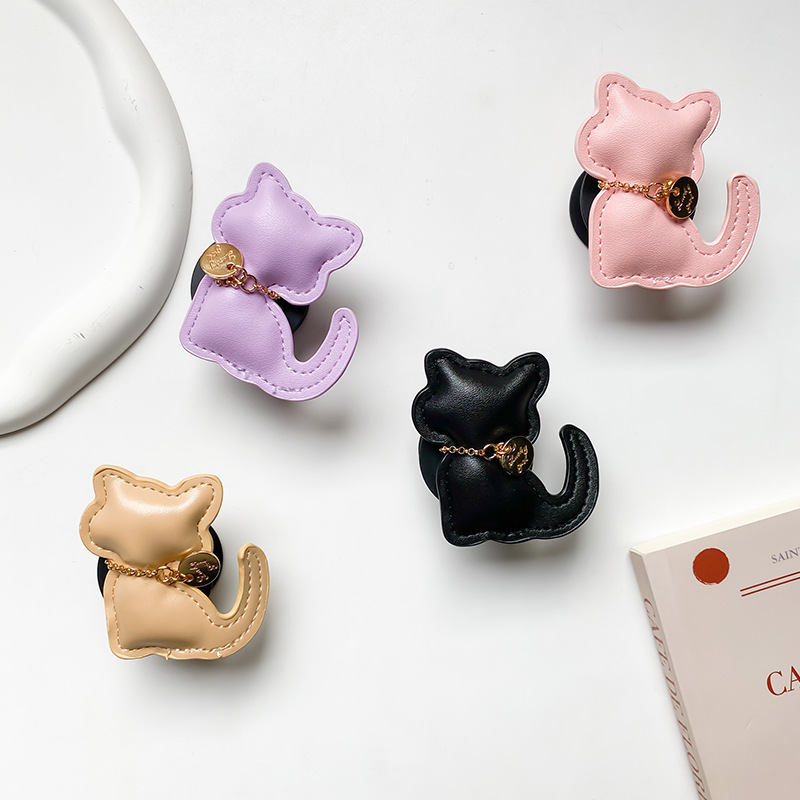 Mobile Phone Airbag Holder Leather Cat Ins Style Adhesive Stretchable Desktop, Stable And Portable, With A Niche Finger_voghion.com