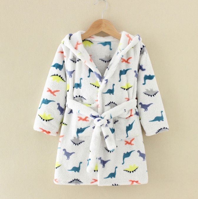 Spring Homewear Boys And Girls Baby Bathrobes Cartoon Flannel Hooded Children's Nightgown_voghion.com