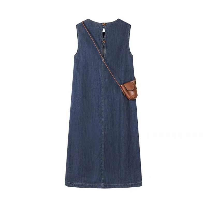 Sleeveless Denim Dress For Women 2025 Summer New Korean Version Slimming Vest Mid Length Skirt_voghion.com