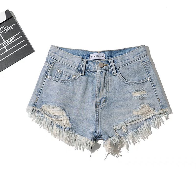Spicy Girl Ausgefranste Denim Hot Pants Damen 2022 Sommer Neue Ins High Street Washed Ripped Slimming Shorts Trendy_voghion.com