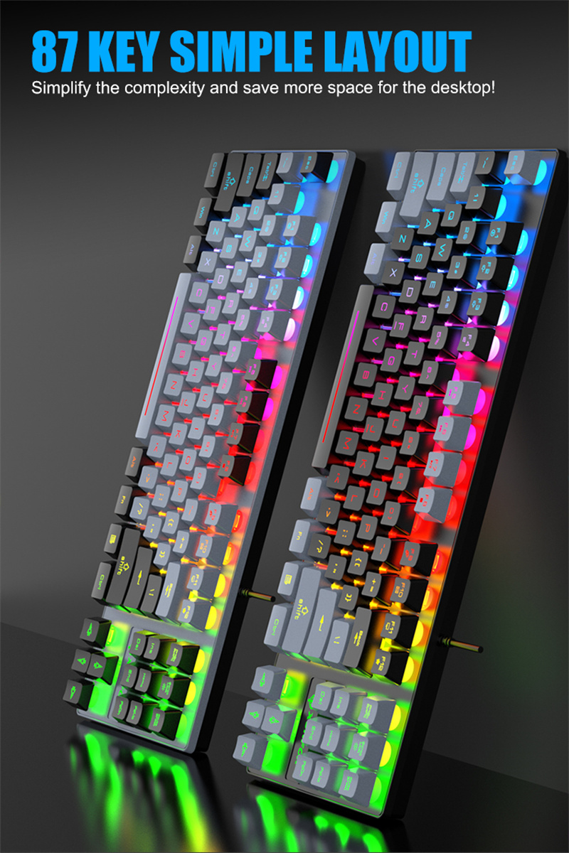 Rainbow K Retroilluminazione cablata Pellicola bicolore Tasto tastiera Interfaccia USB Tocco meccanico Gioco Tasto ufficio tastiera ey_voghion.com