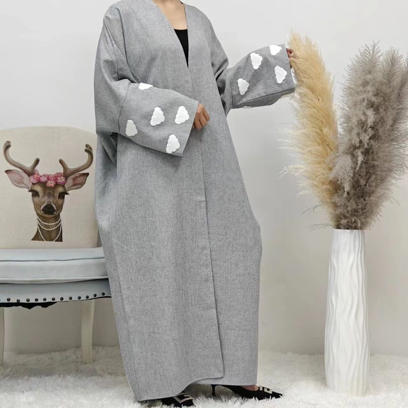 Robe cardigan élégante avec broderie de nuages, mode dubaï turquie_voghion.com