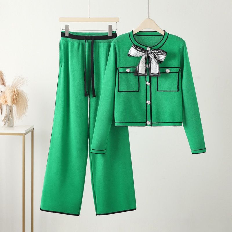 Abito maglione russo a maniche lunghe da donna, completo di pantaloni lavorati a maglia per donna_voghion.com