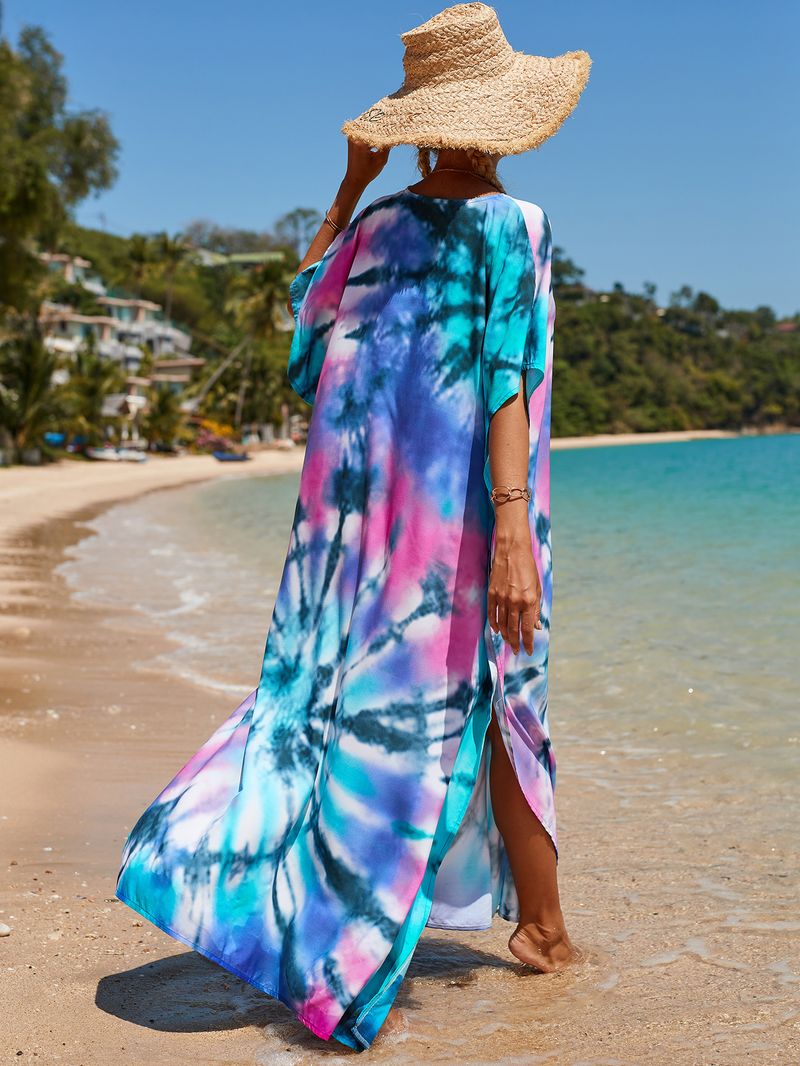 Strandkleid aus 100 % Baumwolle für Damen – Sonnenshirt mit Boho-Print, locker sitzende Bademode, Langarm-Tunika für den Urlaub am Pool_voghion.com