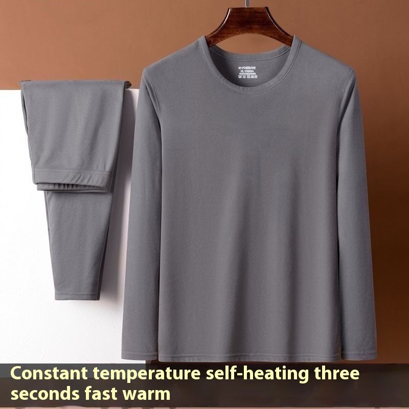 【 De Rong Warmth 】 Men's round neck thermal underwear set for winter, anti cold clothes, autumn pants, middle-aged and_voghion.com