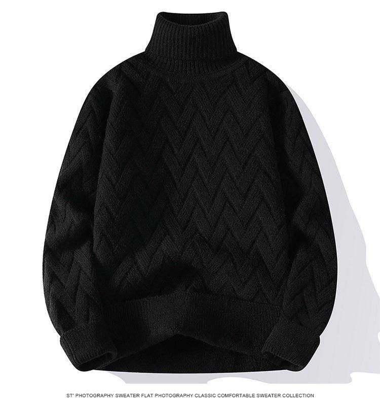 Pull oversize à col montant pour homme, idéal pour l'hiver - Pull doux et élégant pour un style décontracté et urbain (Bleu, Kaki, Rouge, Gris, Blanc, Noir)_voghion.com