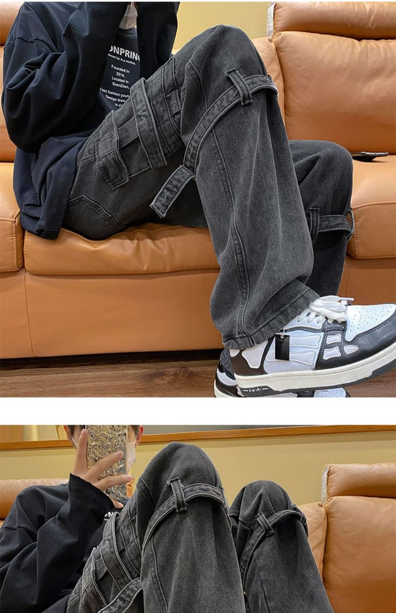 Workwear jeans men's spring and autumn loose straight wide leg trendy ins high street plus size casual long pants_voghion.com