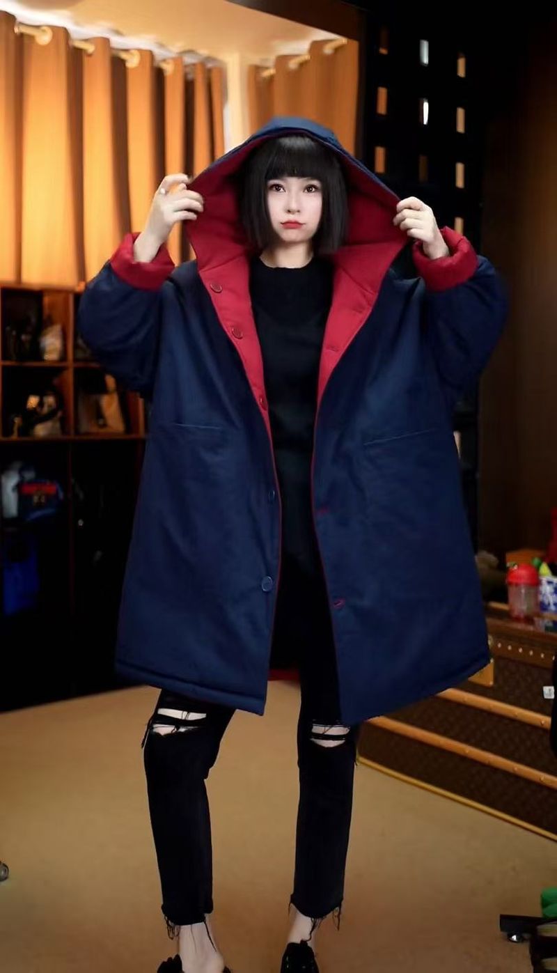 Giacca con cappuccio reversibile lavata in sabbia, versatile, calda, in cotone, per donna, versione coreana invernale 2025, taglie forti_voghion.com