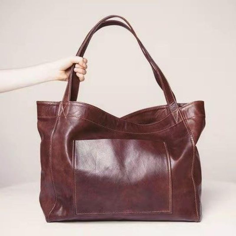 Mit Damen Tasche weiches Hand Schulter Retro Öl Wachs Leder große Kapazität 2023 neue Einkaufstasche Frauen_voghion.com