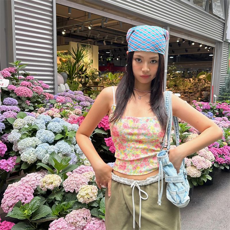 Shemoda Summer Pure Desire Canotta stampata in stile dolce e piccante per donna con design Sense, top aderente con fiocco in pizzo_voghion.com