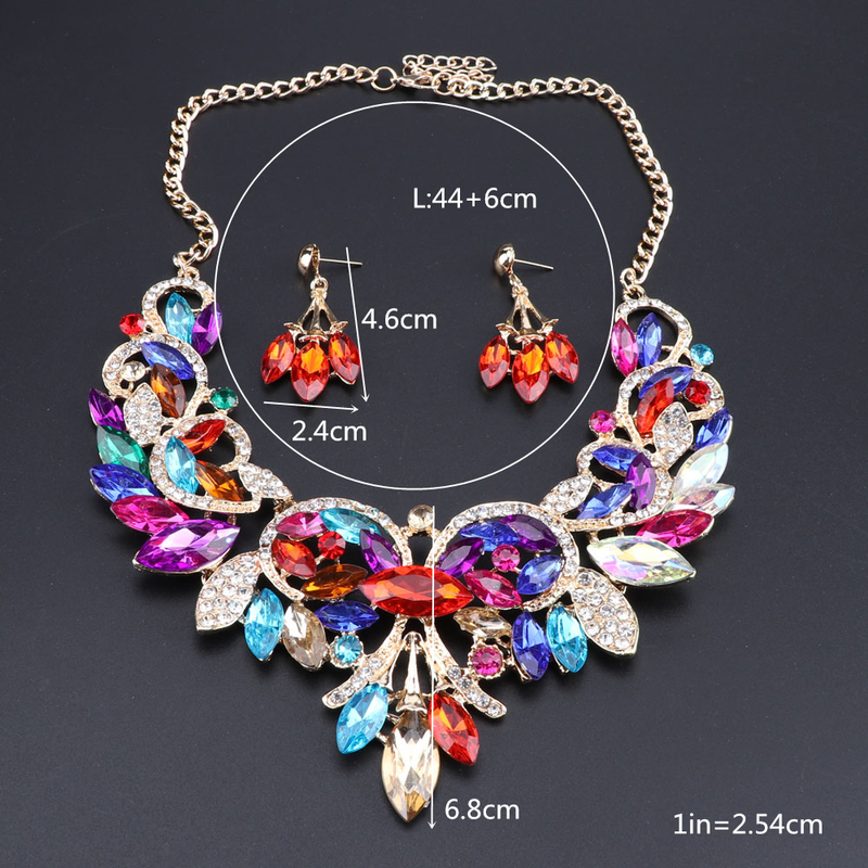 Mode coloré cristal collier ras du cou pour les femmes déclaration colliers boucle d'oreille collier Boho fête ensembles de bijoux_voghion.com