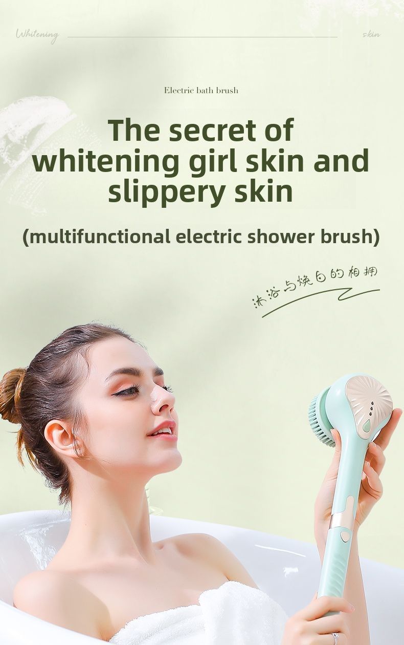 Fully Automatic Rechargeable Electric Massage Back Scrubber Powerful Exfoliating Mud Long Handle Bath Brush_voghion.com