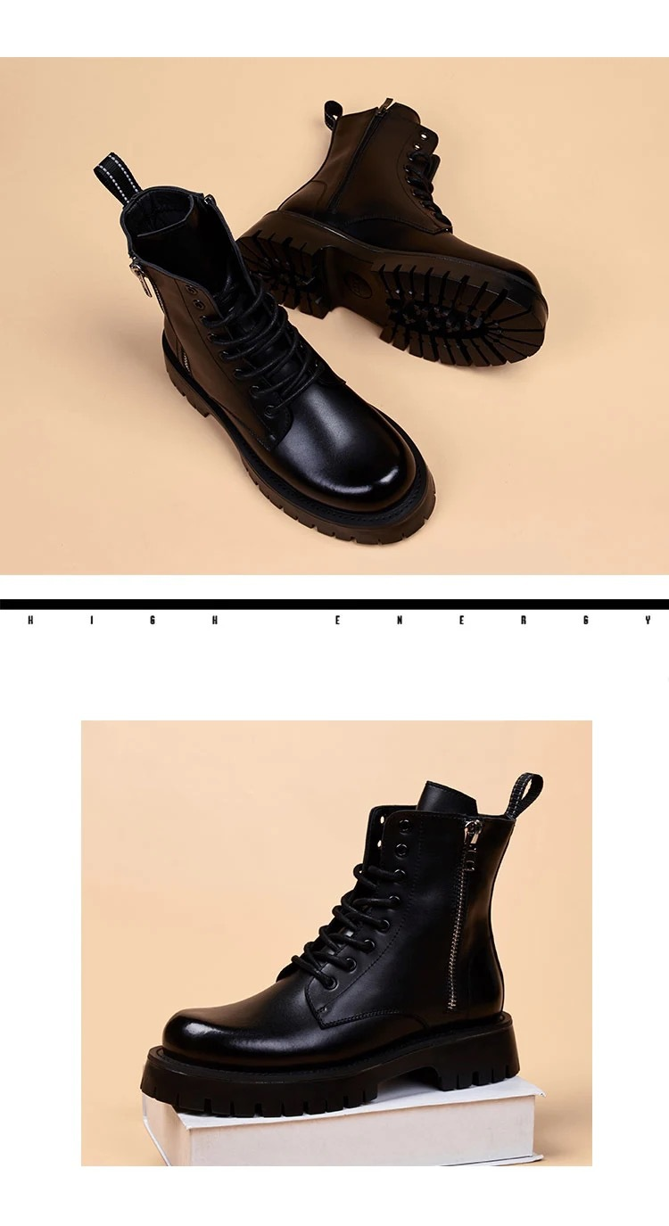 Martin-Stiefel, High-Top-Arbeitsschuhe im britischen Stil für Herren, höhenvergrößernde Leder-Trend-Motorradstiefel für Herren_voghion.com