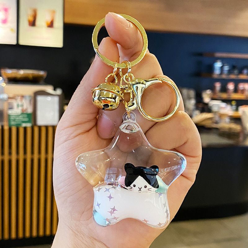 Porte-clés bouteille de sable liquide en forme de chat mignon pour femmes, pendentif de sac à dos créatif de dessin animé, petit ornement exquis pour enfants_voghion.com
