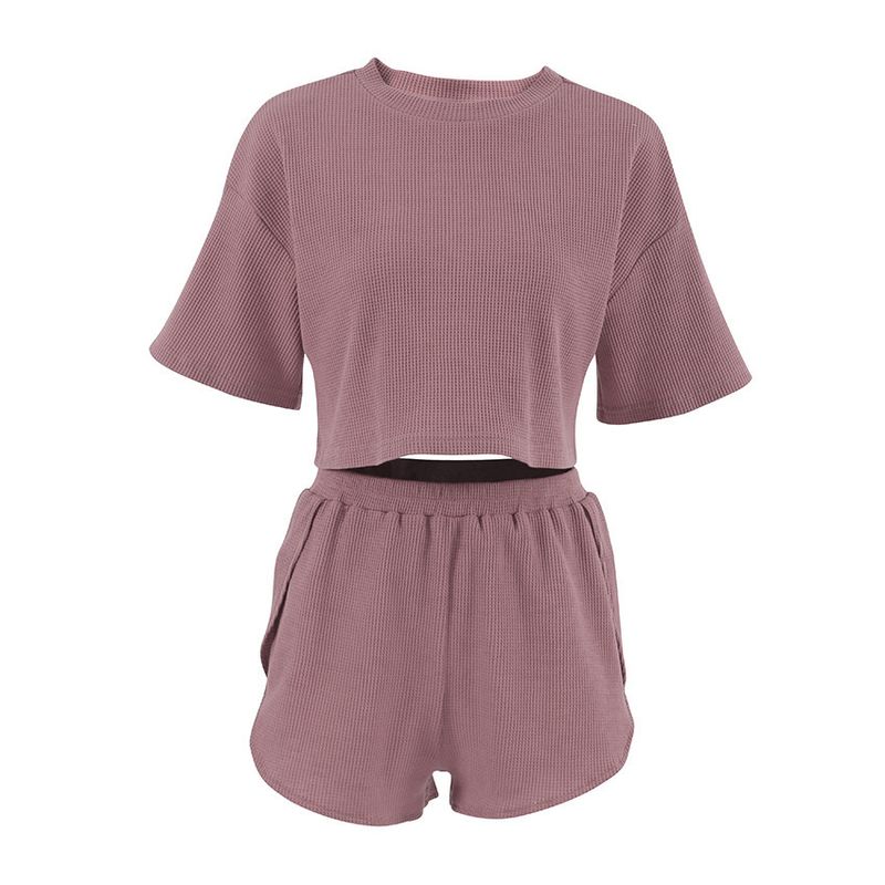 2024 Autumn Fashion Knitted Short Sleeve Pajamas Two-Piece Set Casual Cool Breathable Women's Homewear_voghion.com